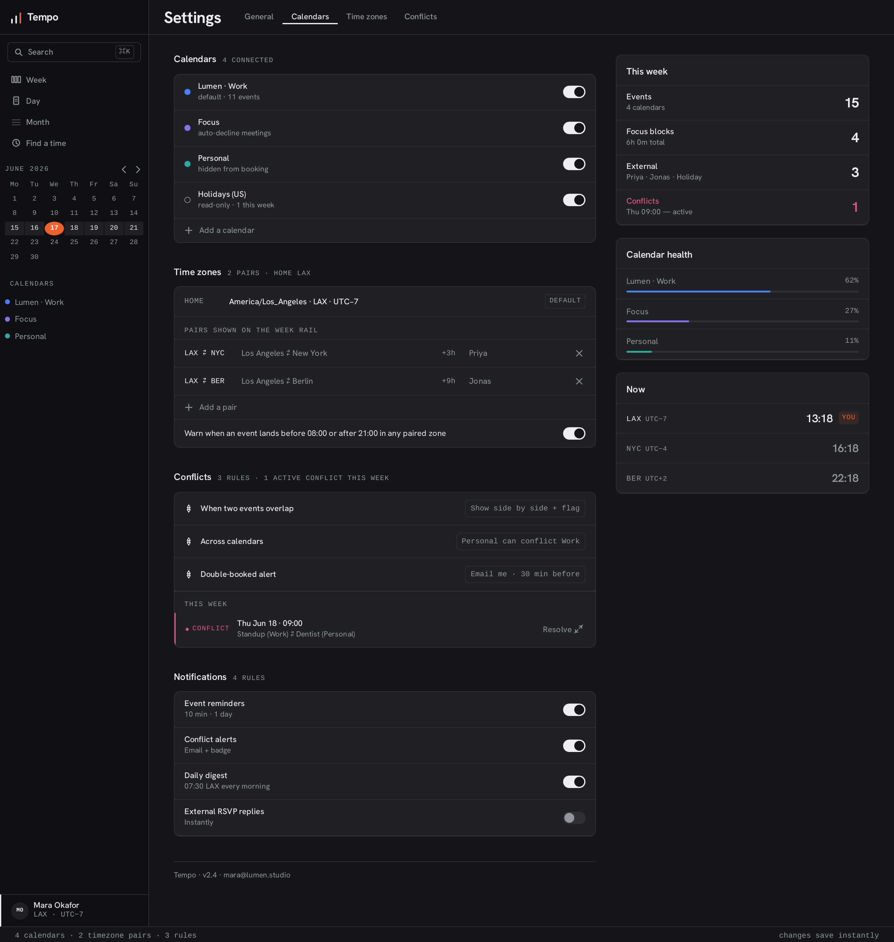 Settings screen