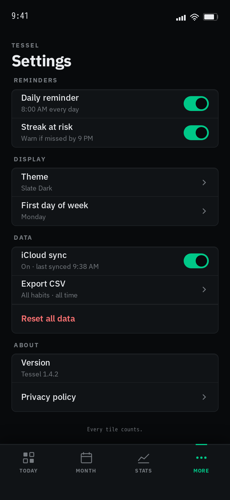 Settings screen