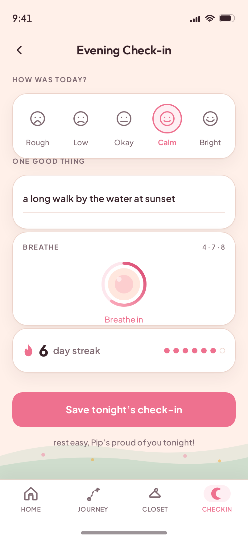Checkin screen