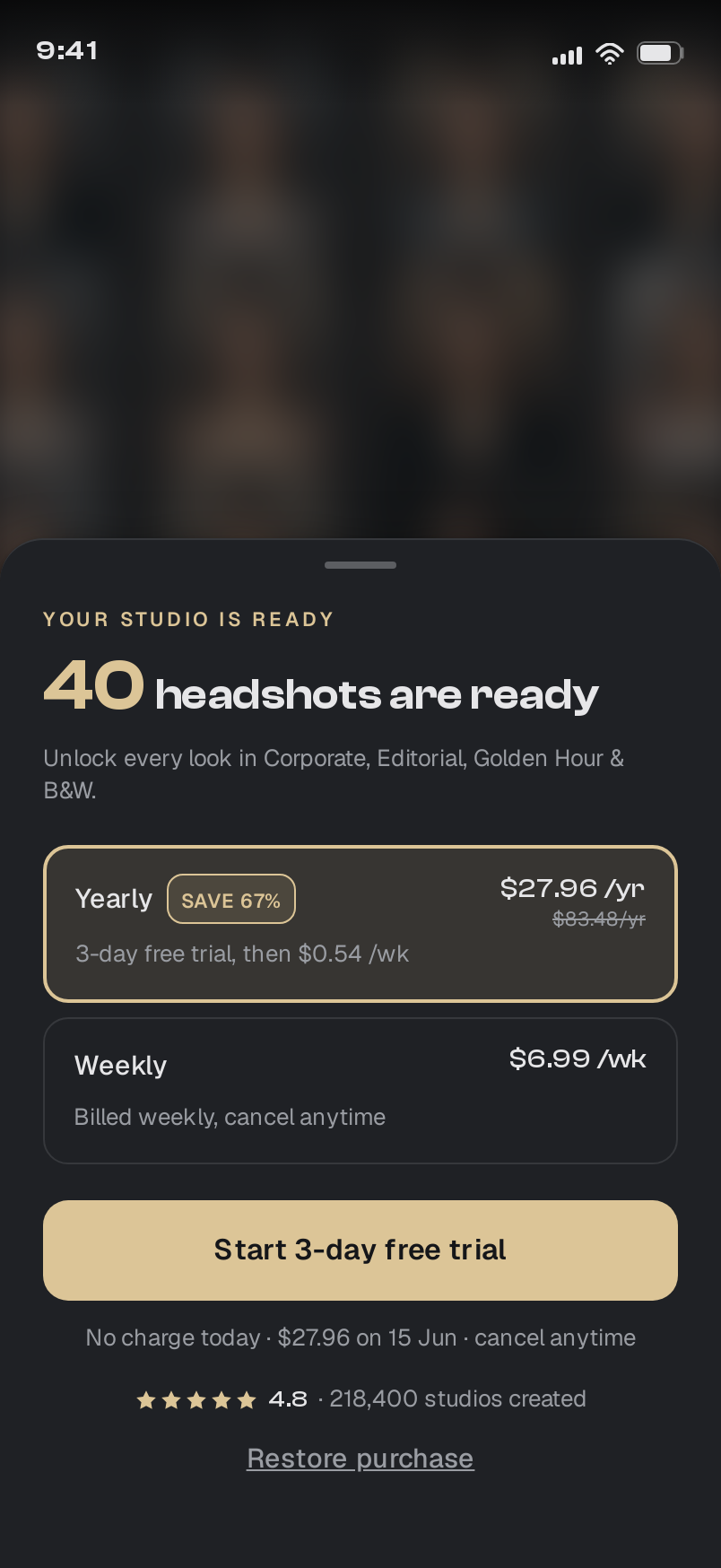 Paywall screen