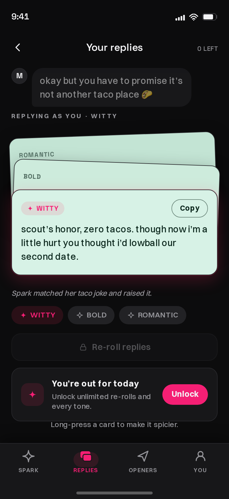 Replies screen