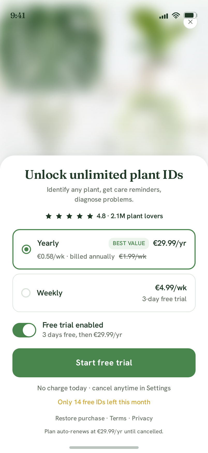 Paywall screen
