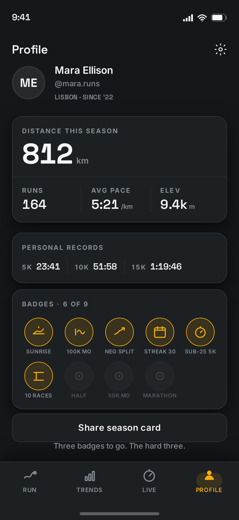 Profile screen