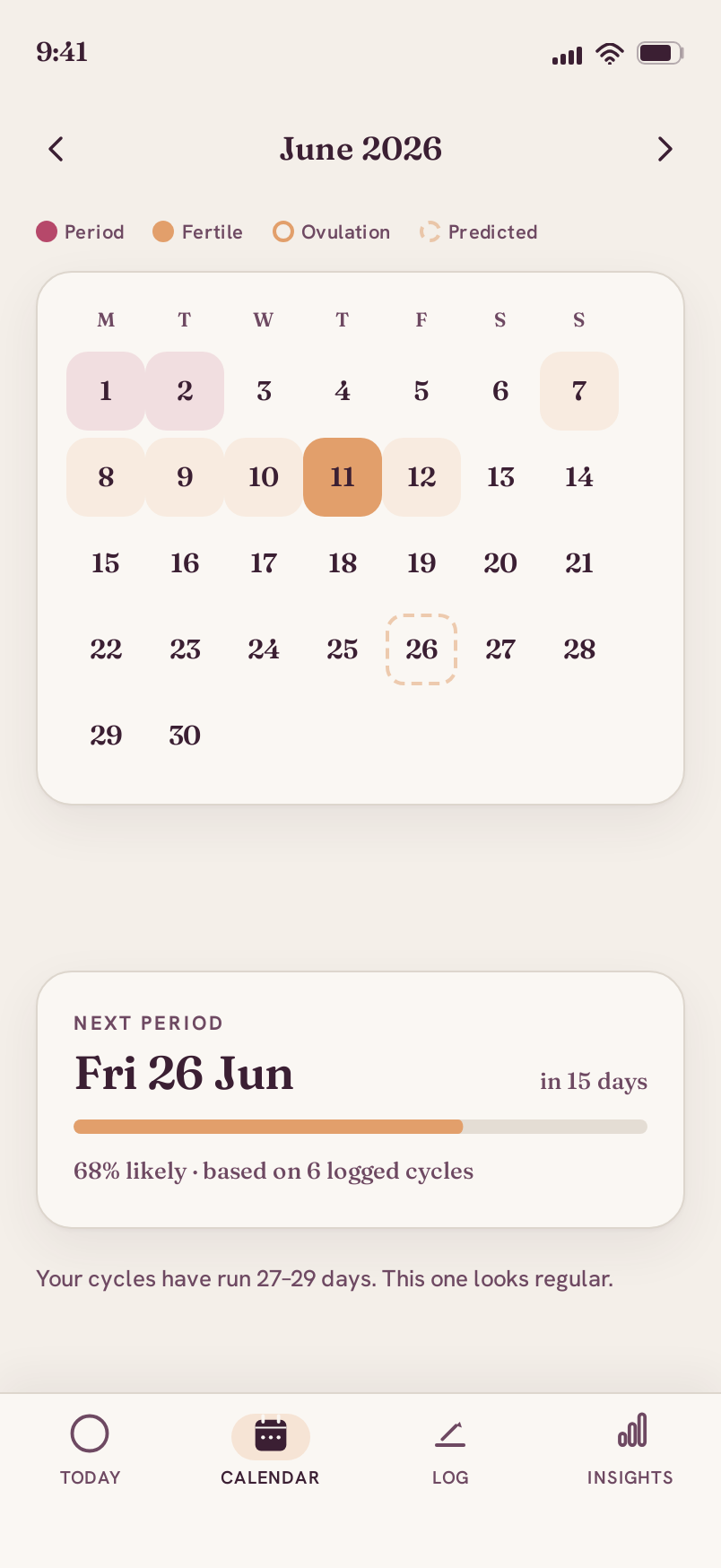 Calendar screen