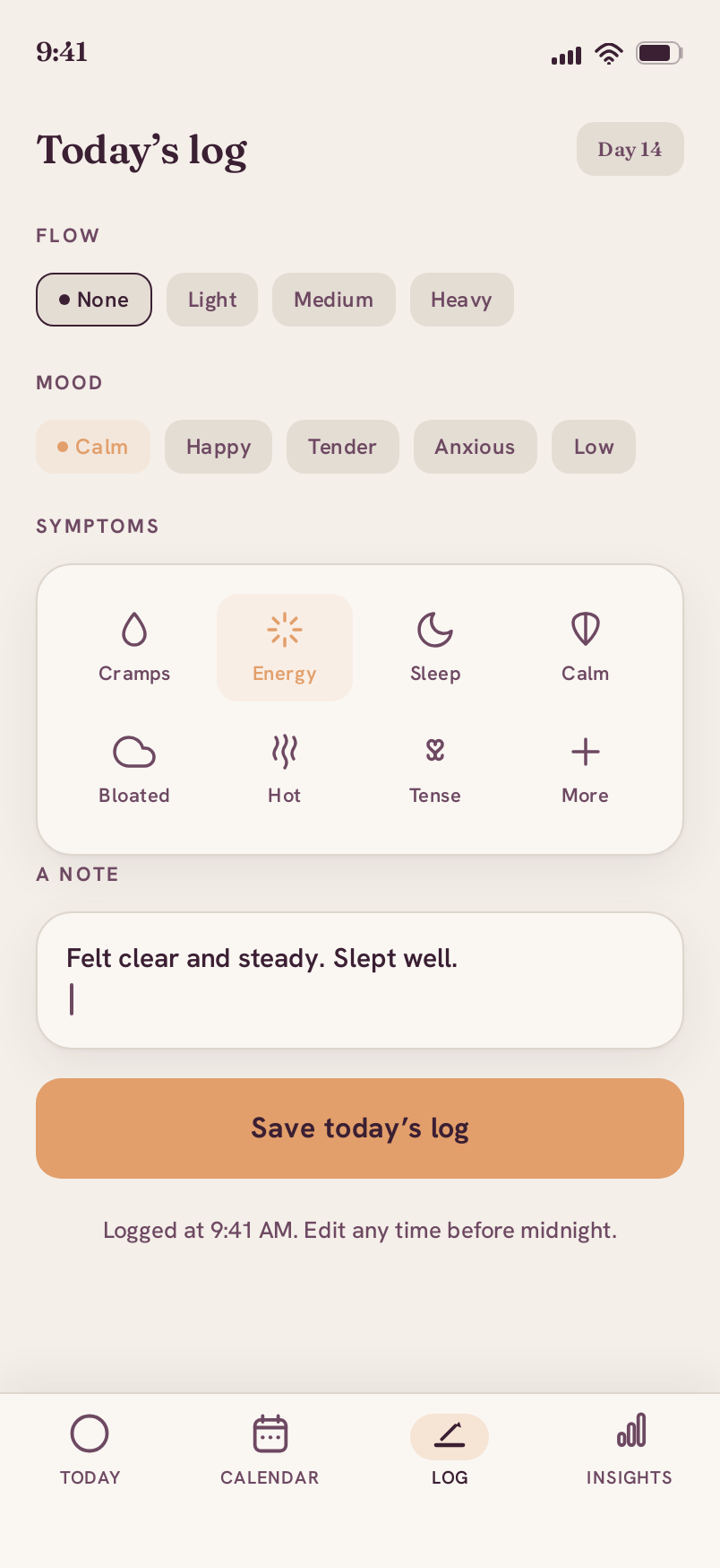 Log screen