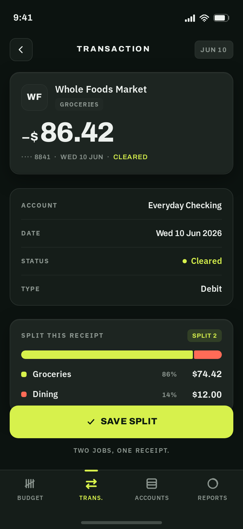 Transaction screen