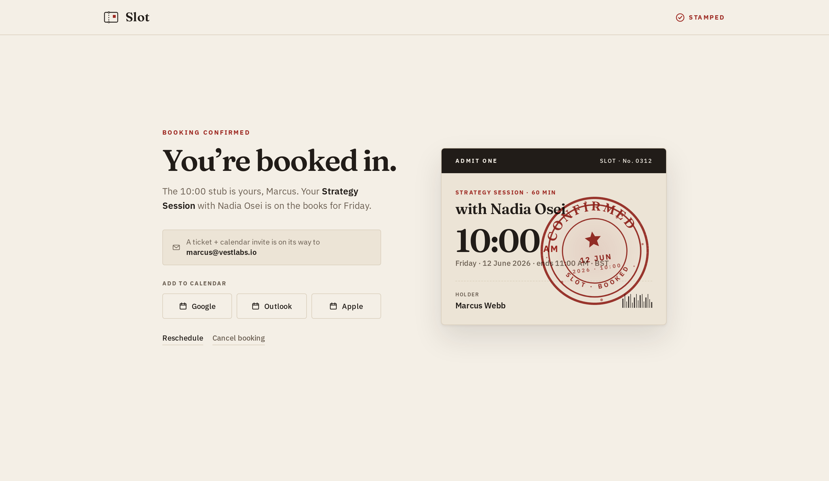 Booked screen