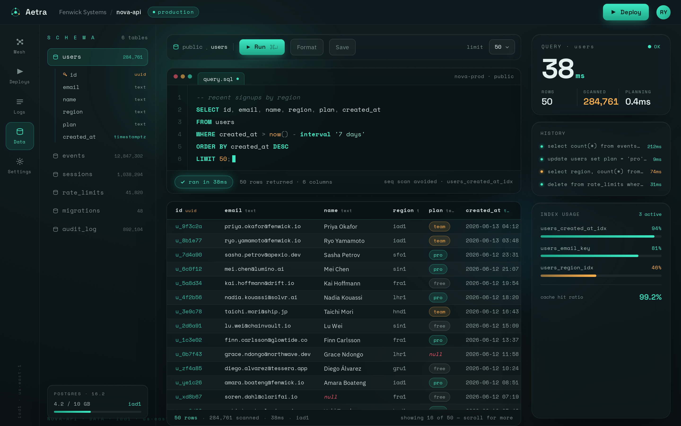 Database screen