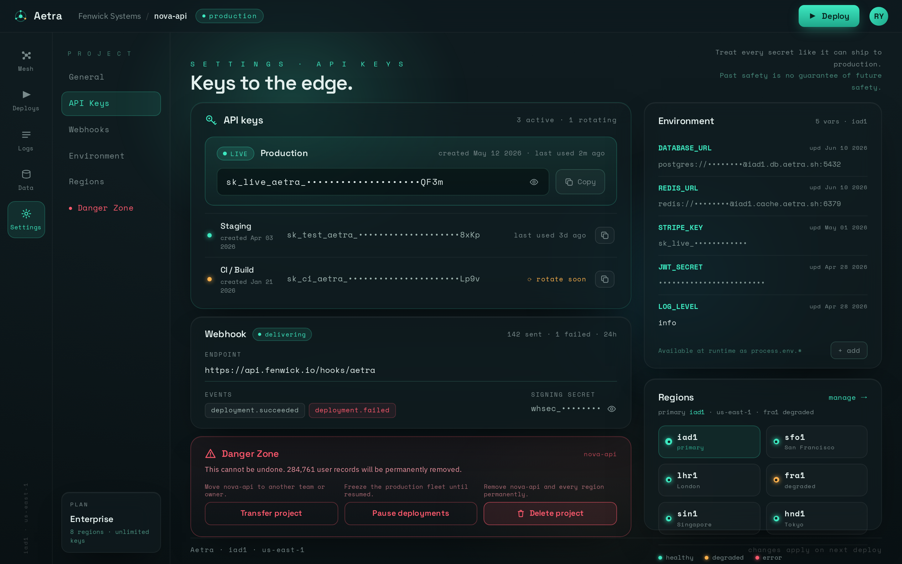 Settings screen