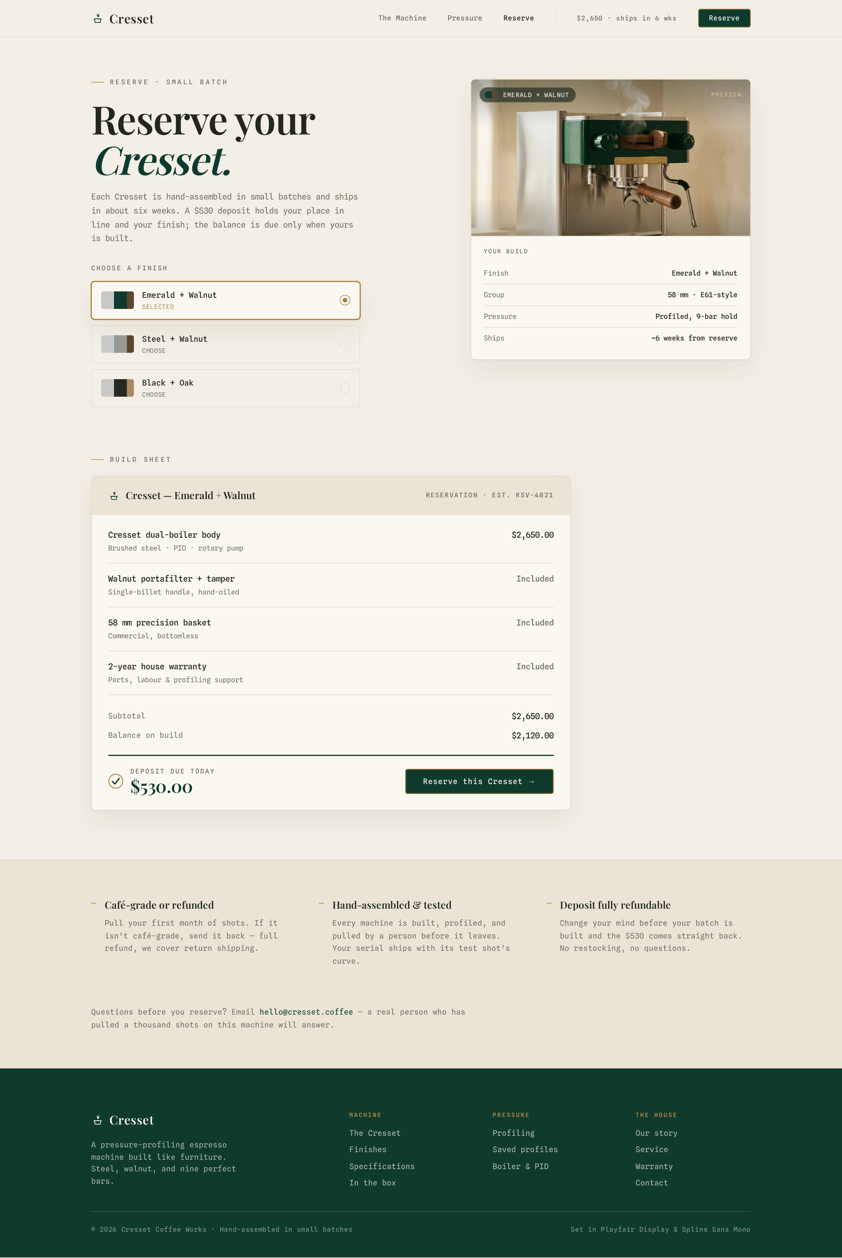 Reserve screen