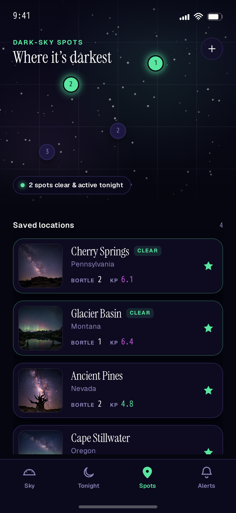 Spots screen
