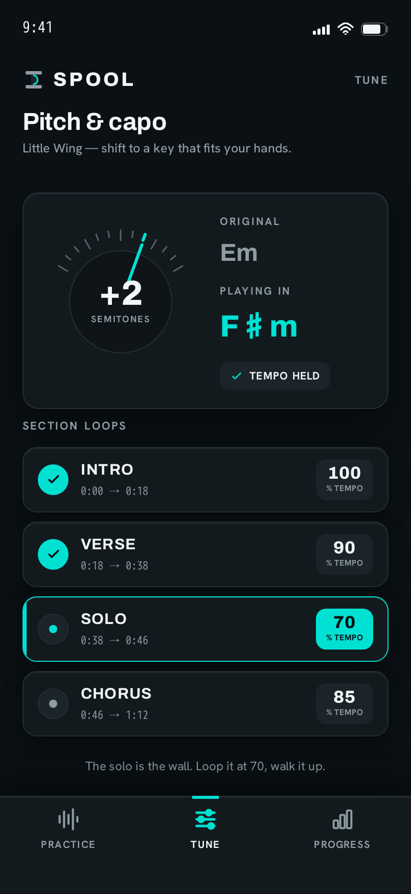 Tune screen