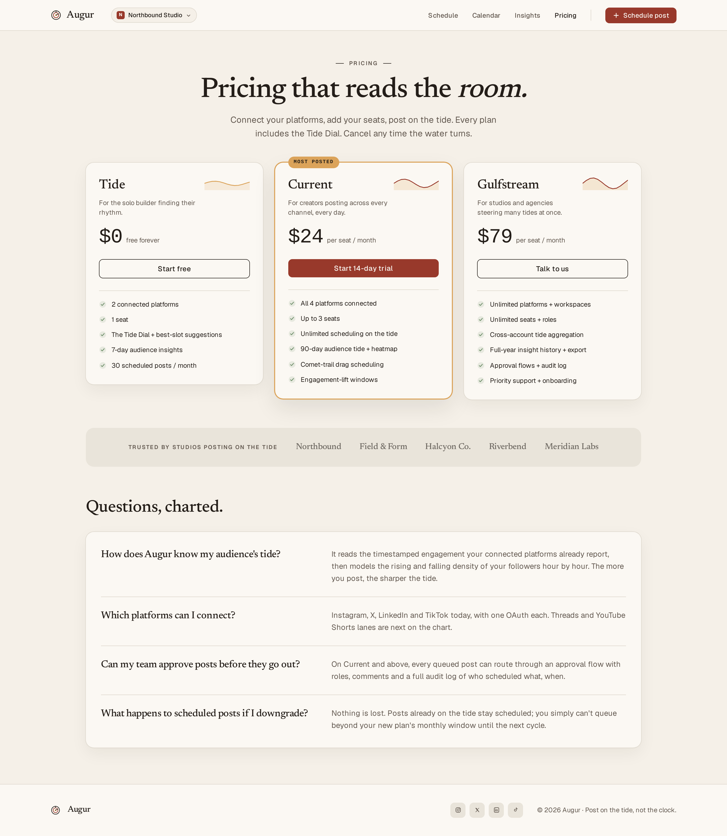 Pricing screen