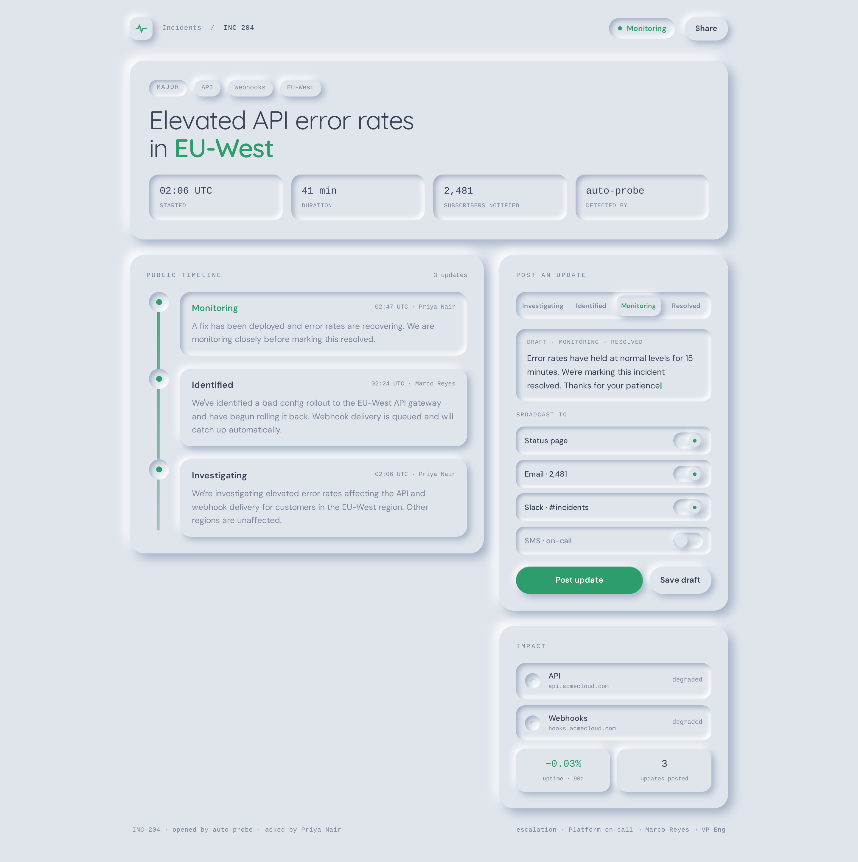 Incident screen