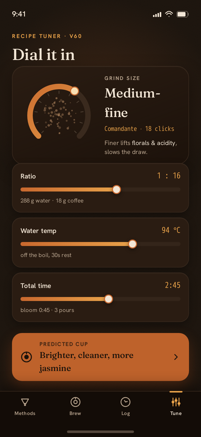 Tune screen