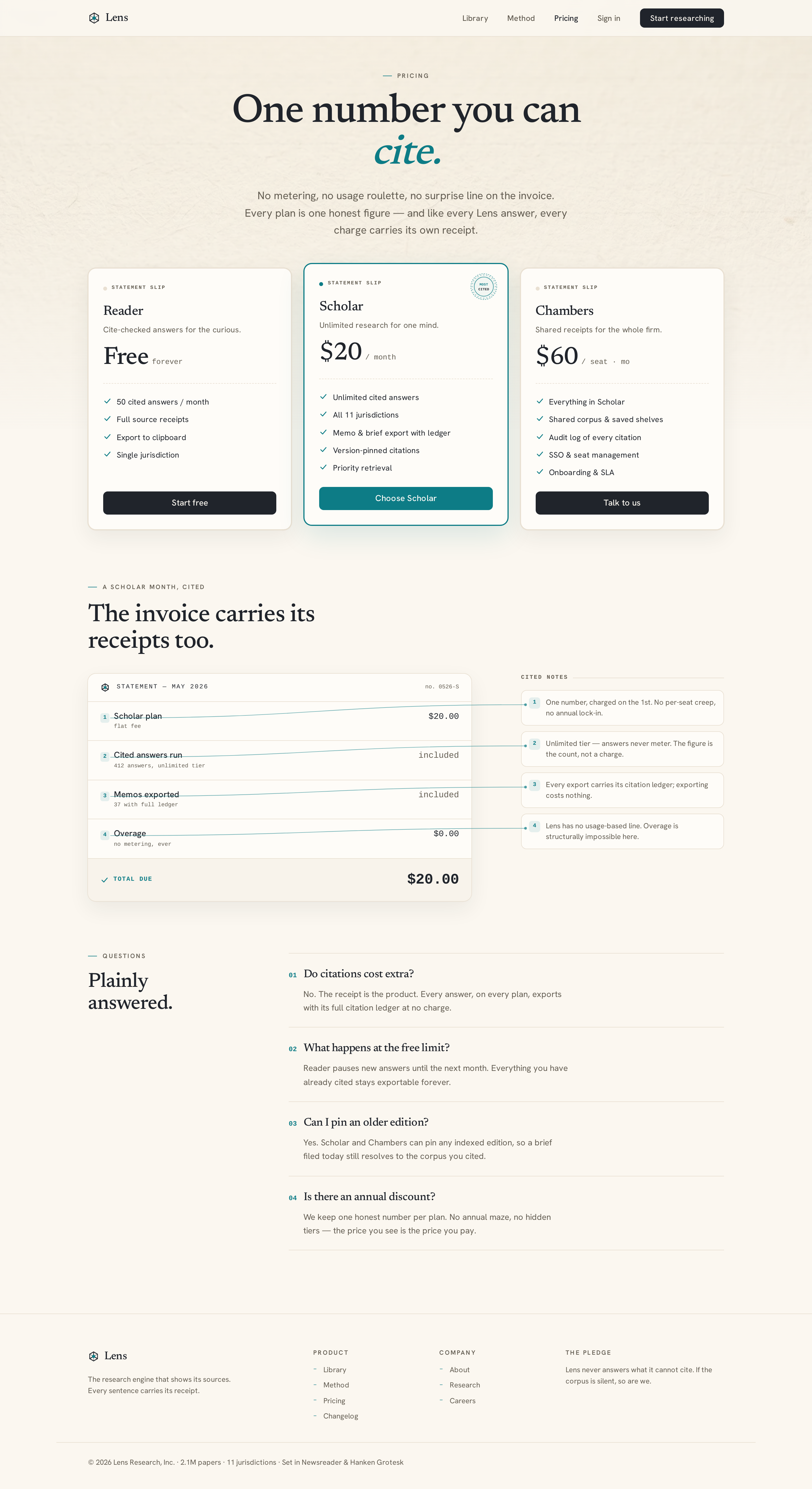 Pricing screen