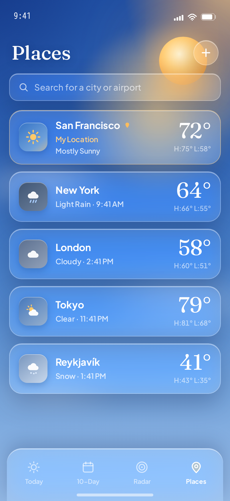 Places screen