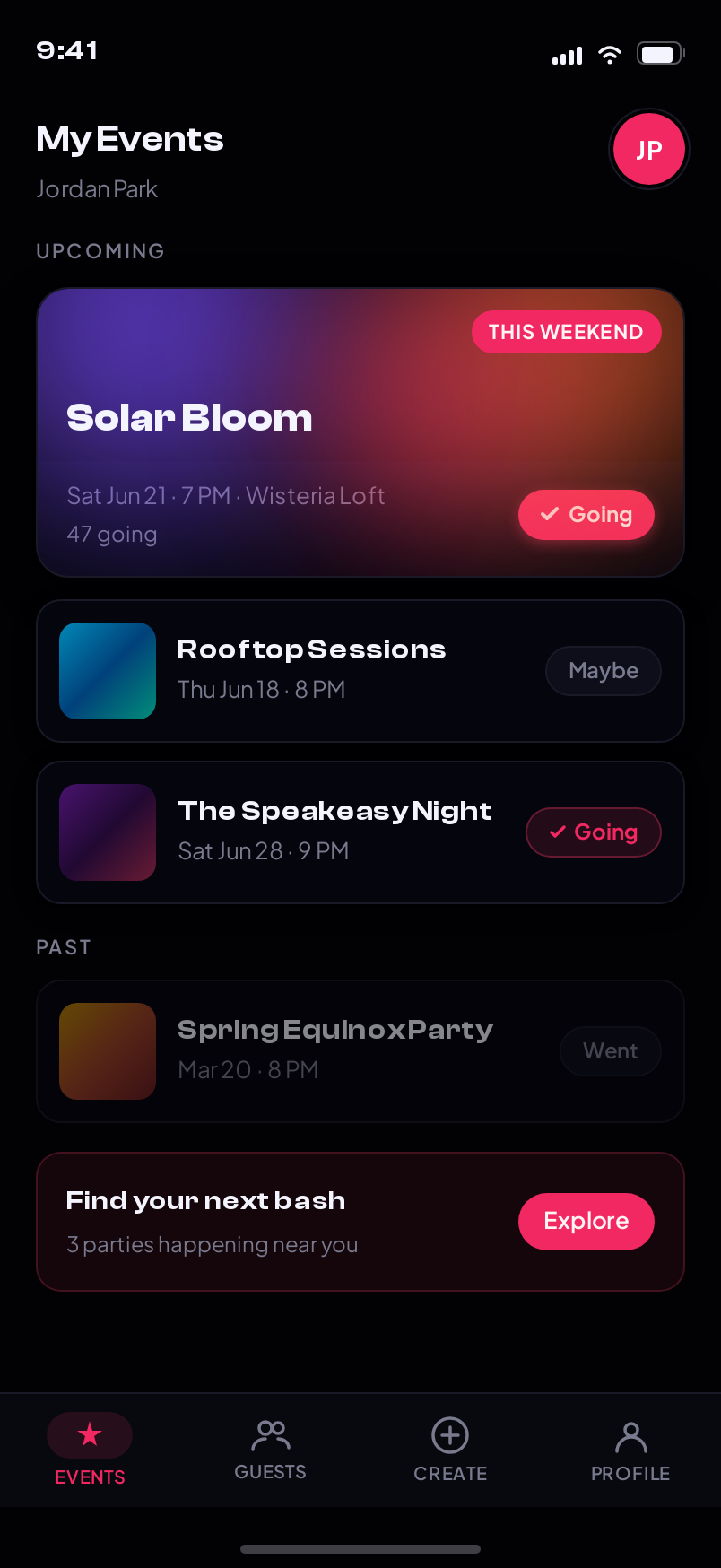 MyEvents screen