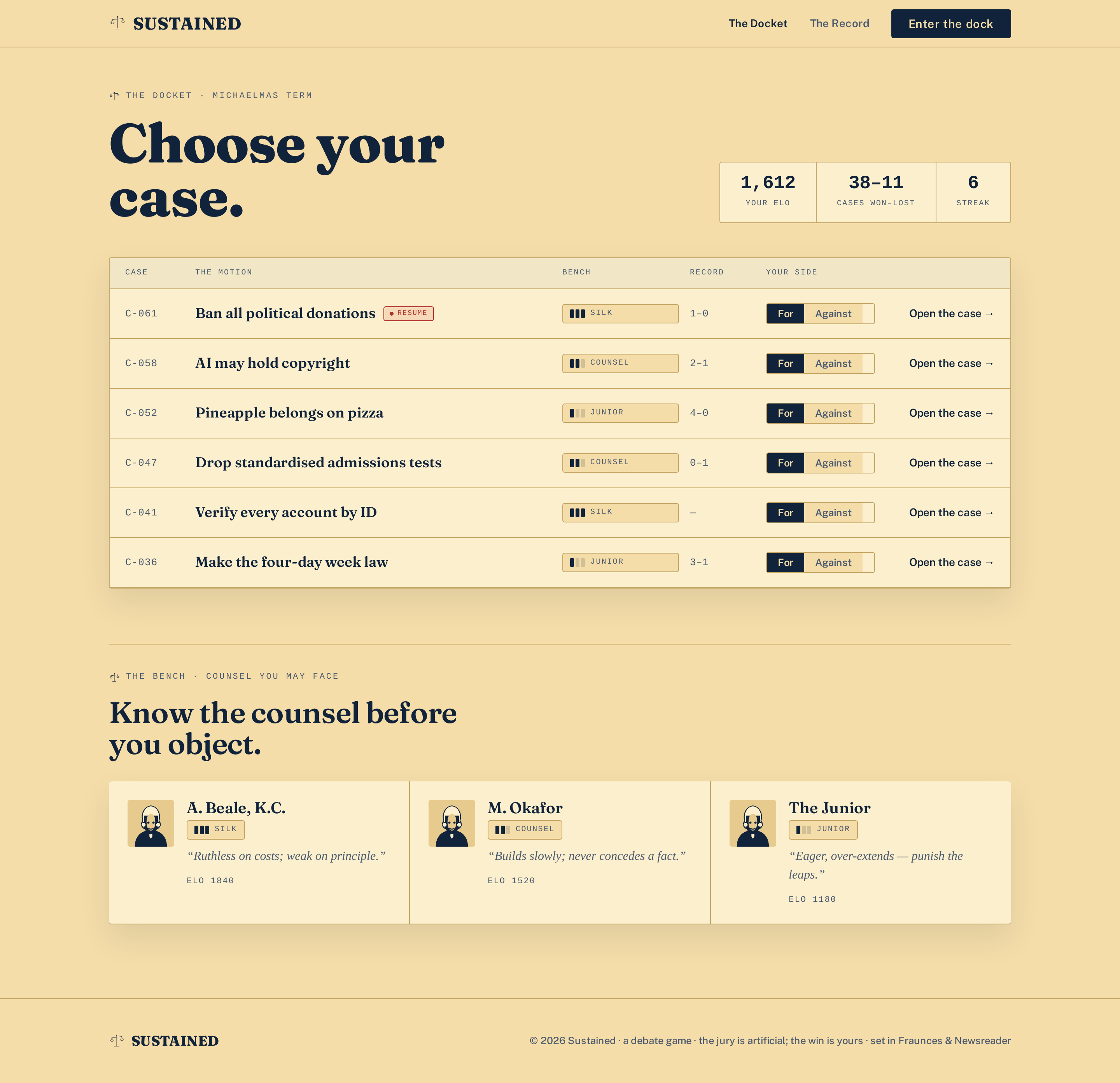 Docket screen