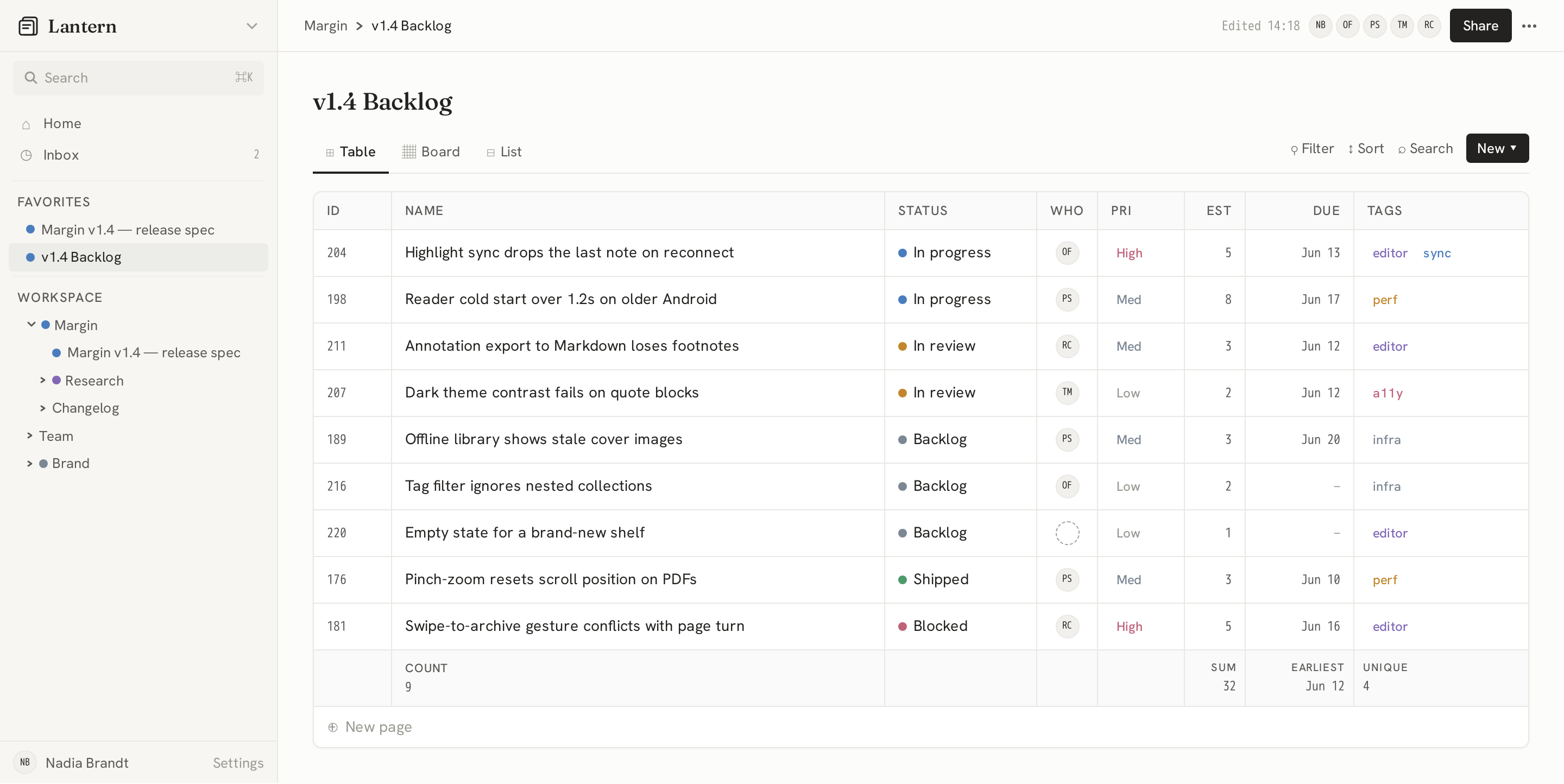 Database screen