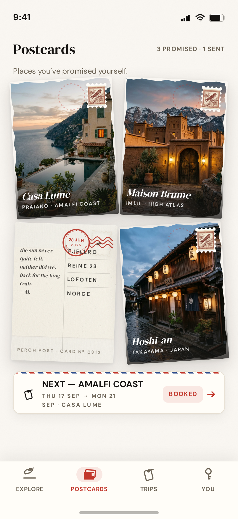 Postcards screen