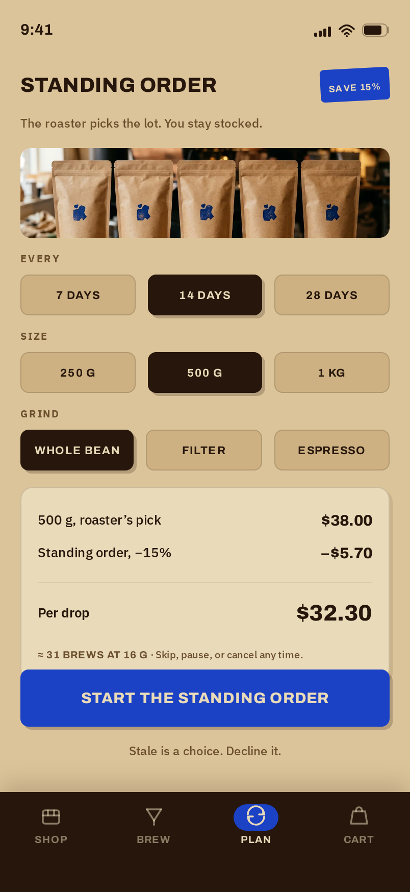 Plan screen