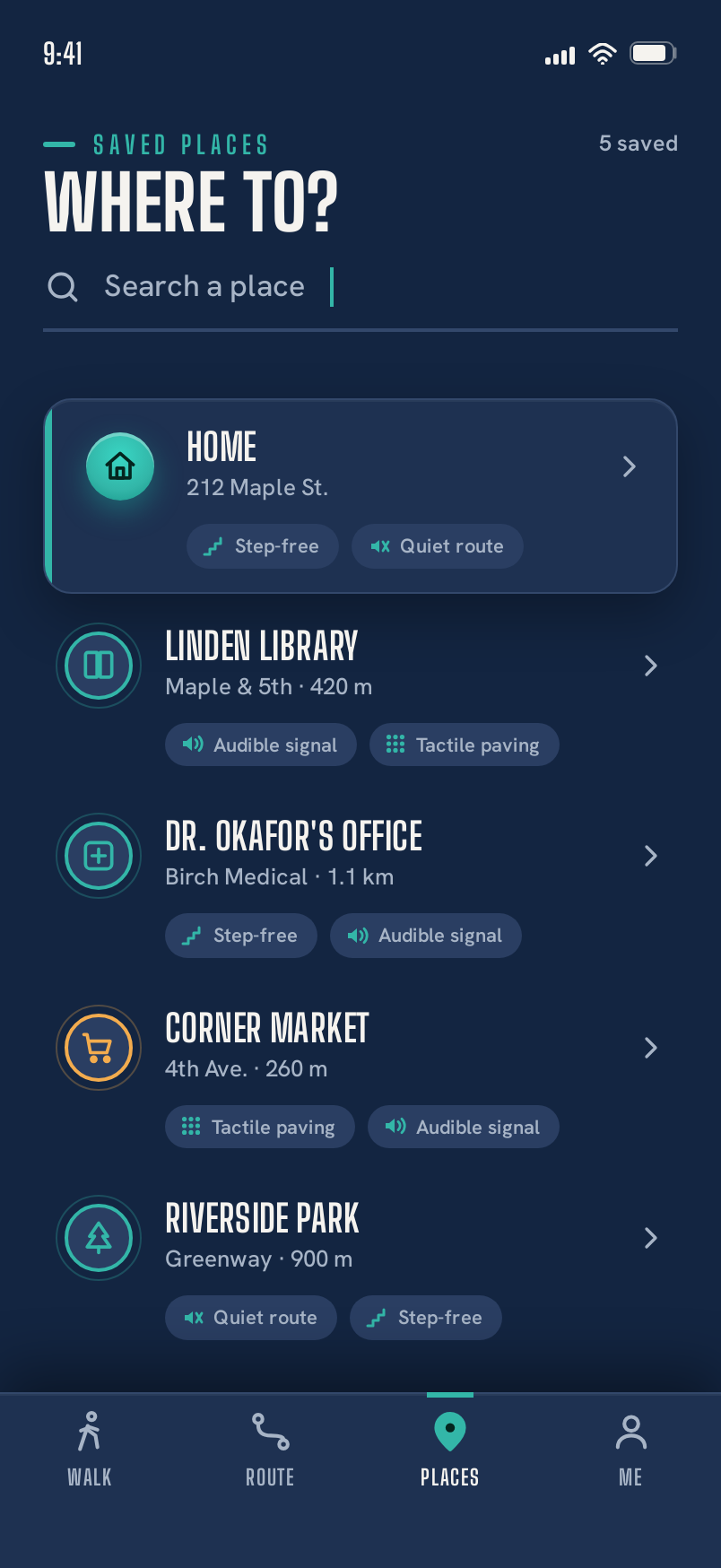 Places screen