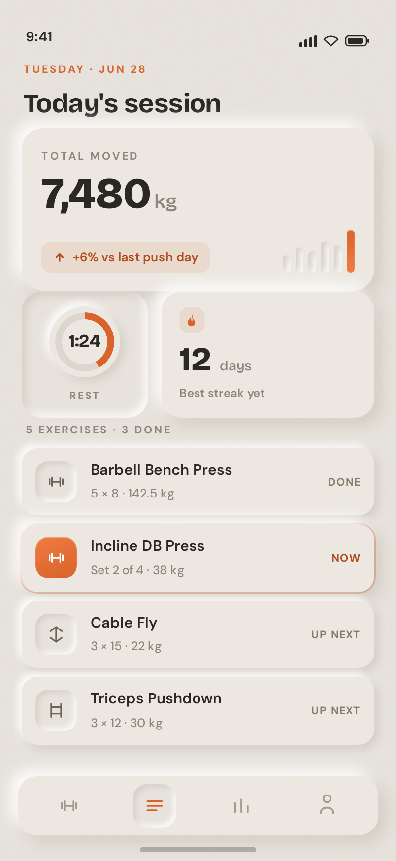 Workout screen