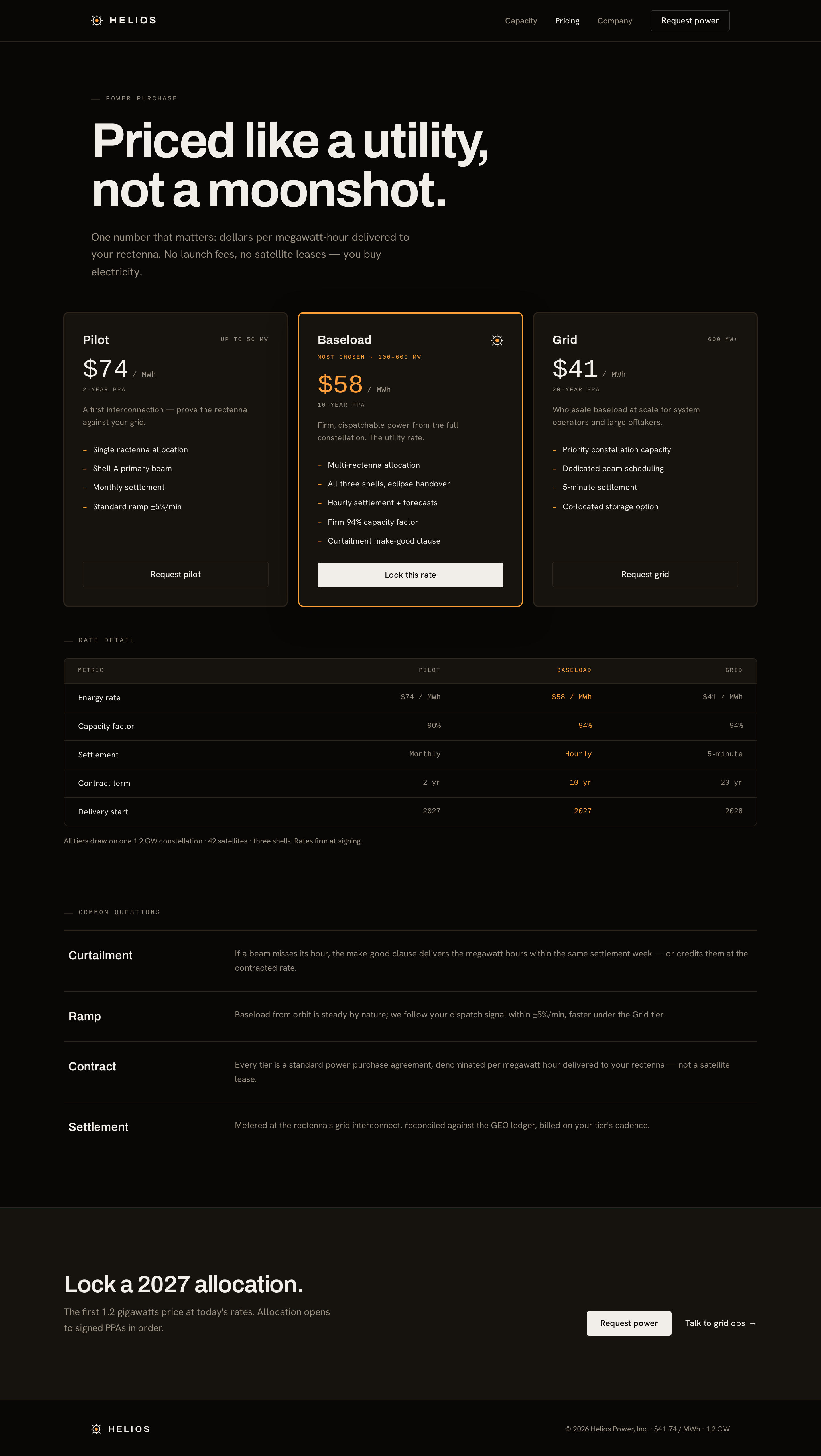 Pricing screen