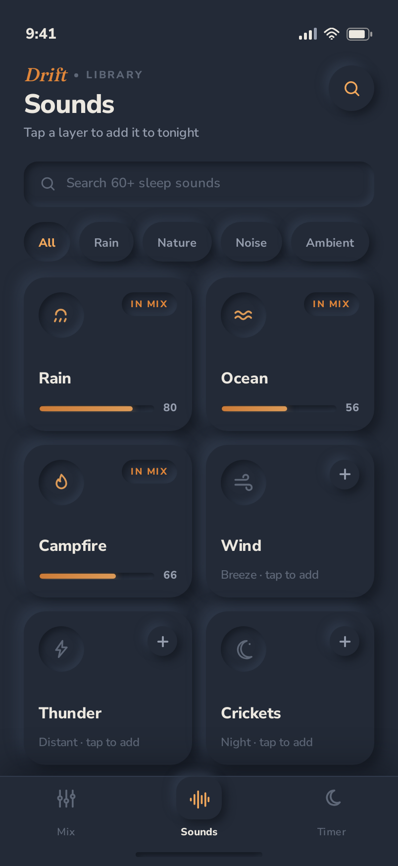 Sounds screen