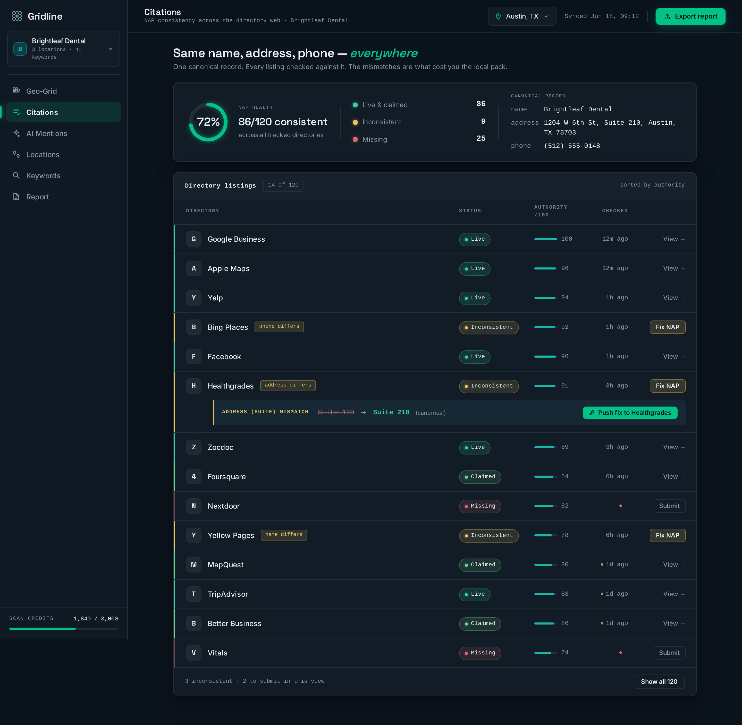 Citations screen