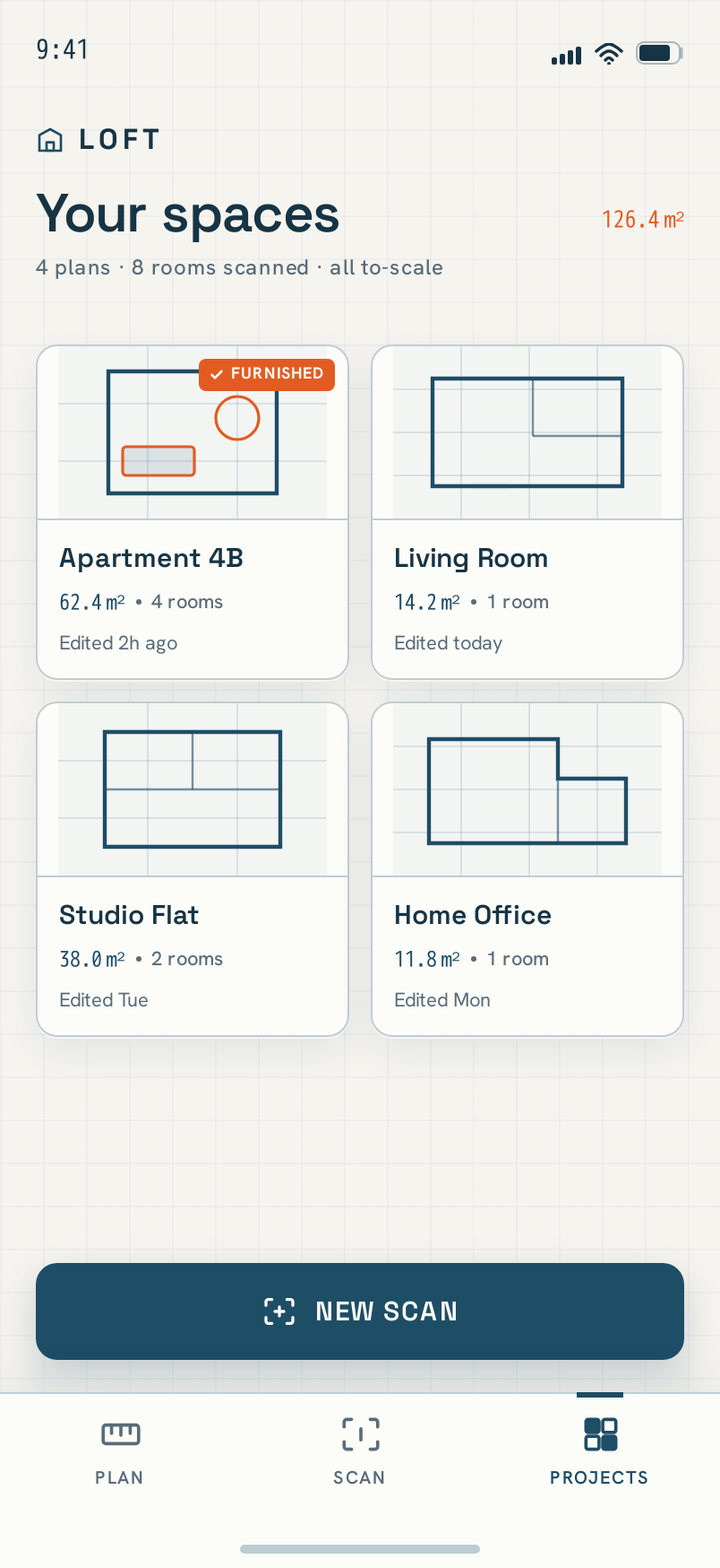 Projects screen