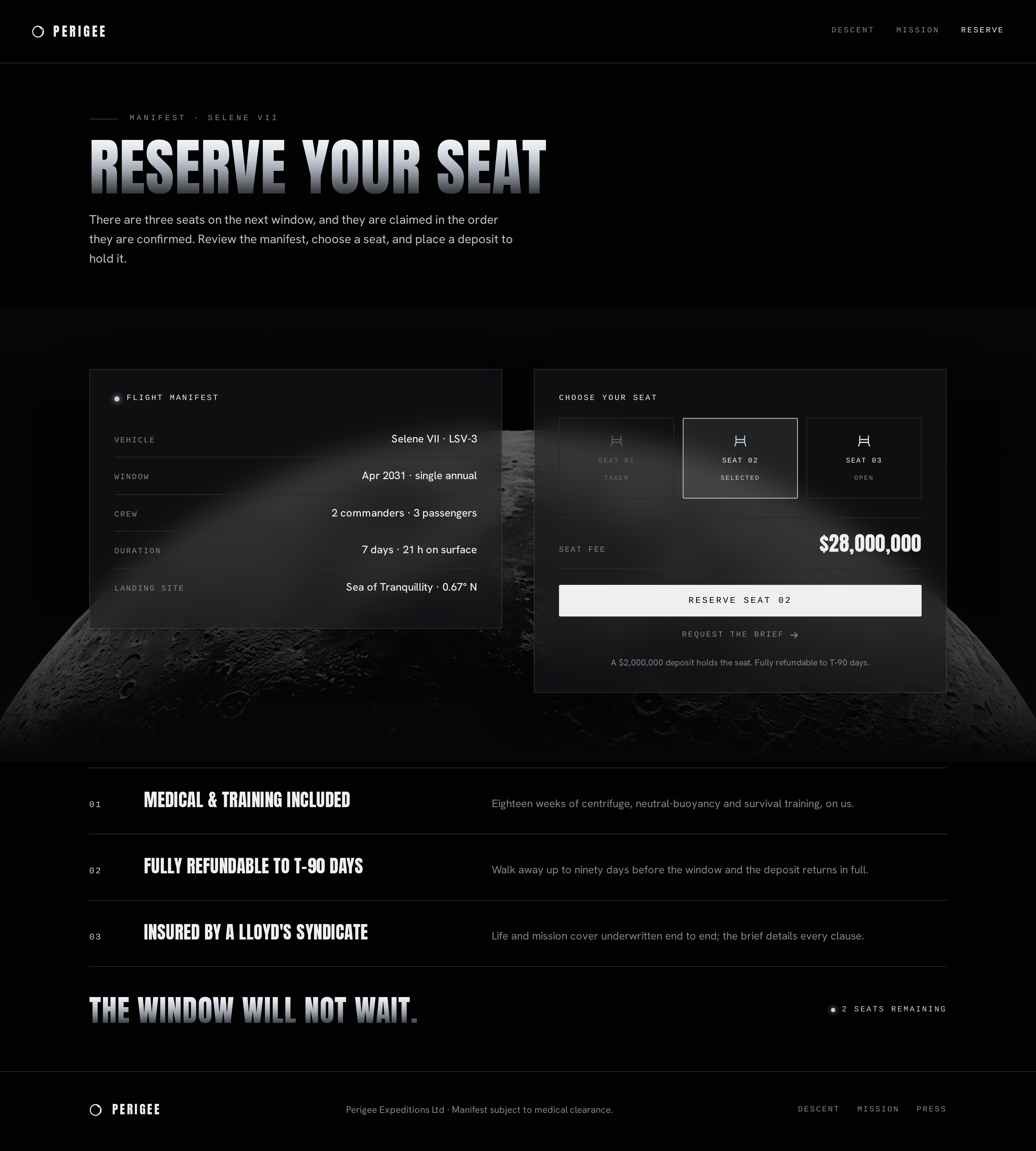Reserve screen