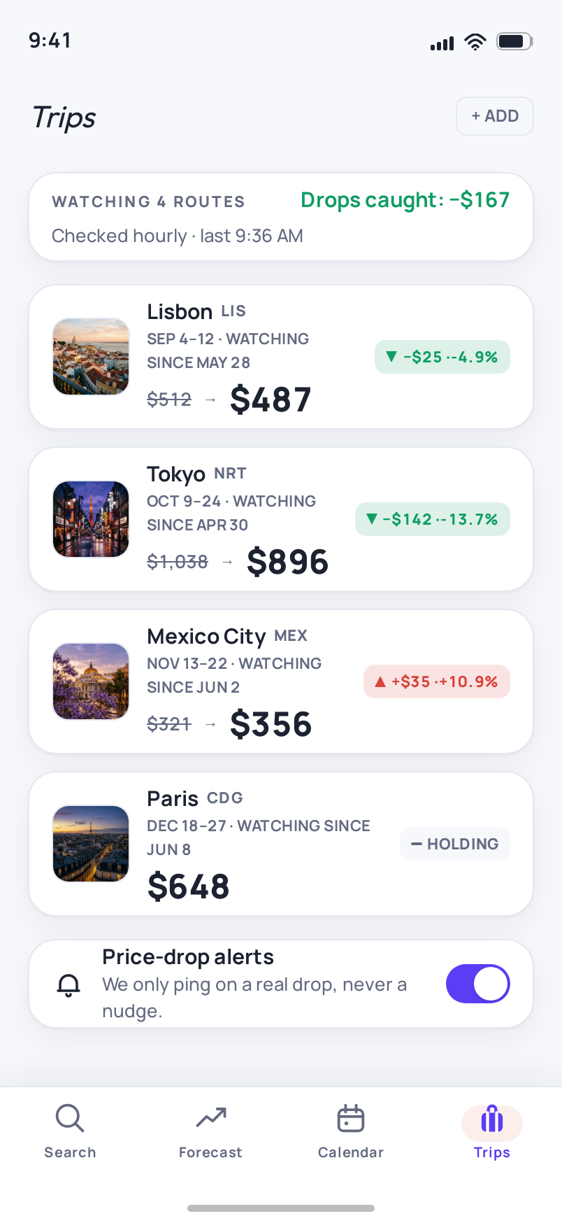 Trips screen