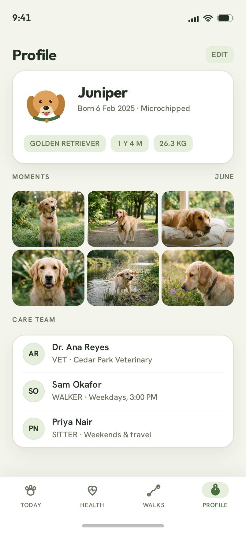 Profile screen