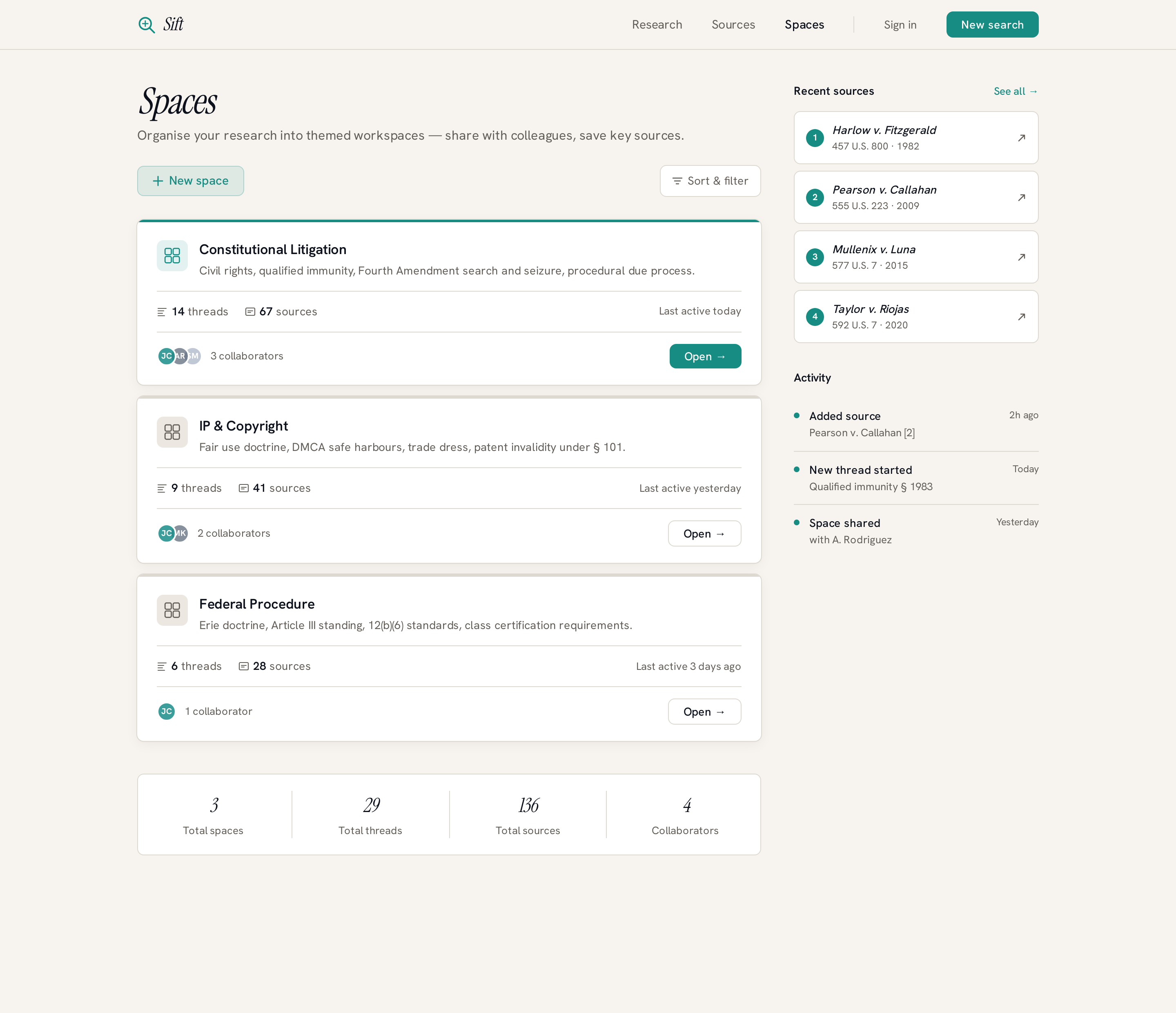 Spaces screen
