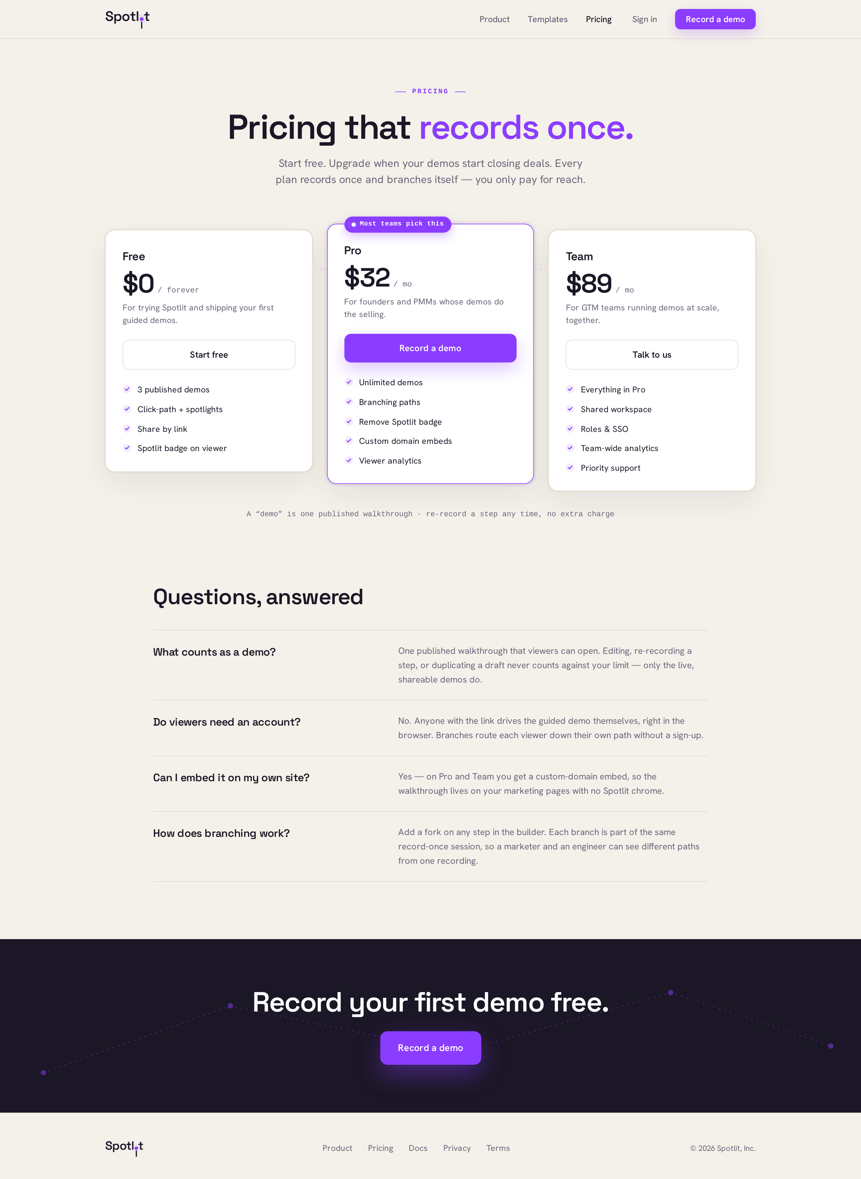 Pricing screen