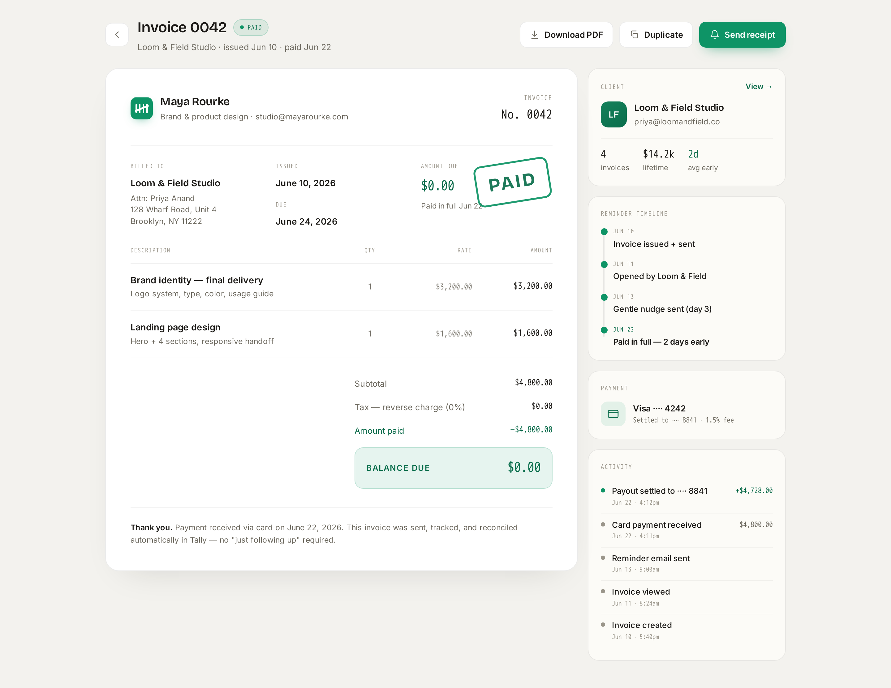 Invoice screen