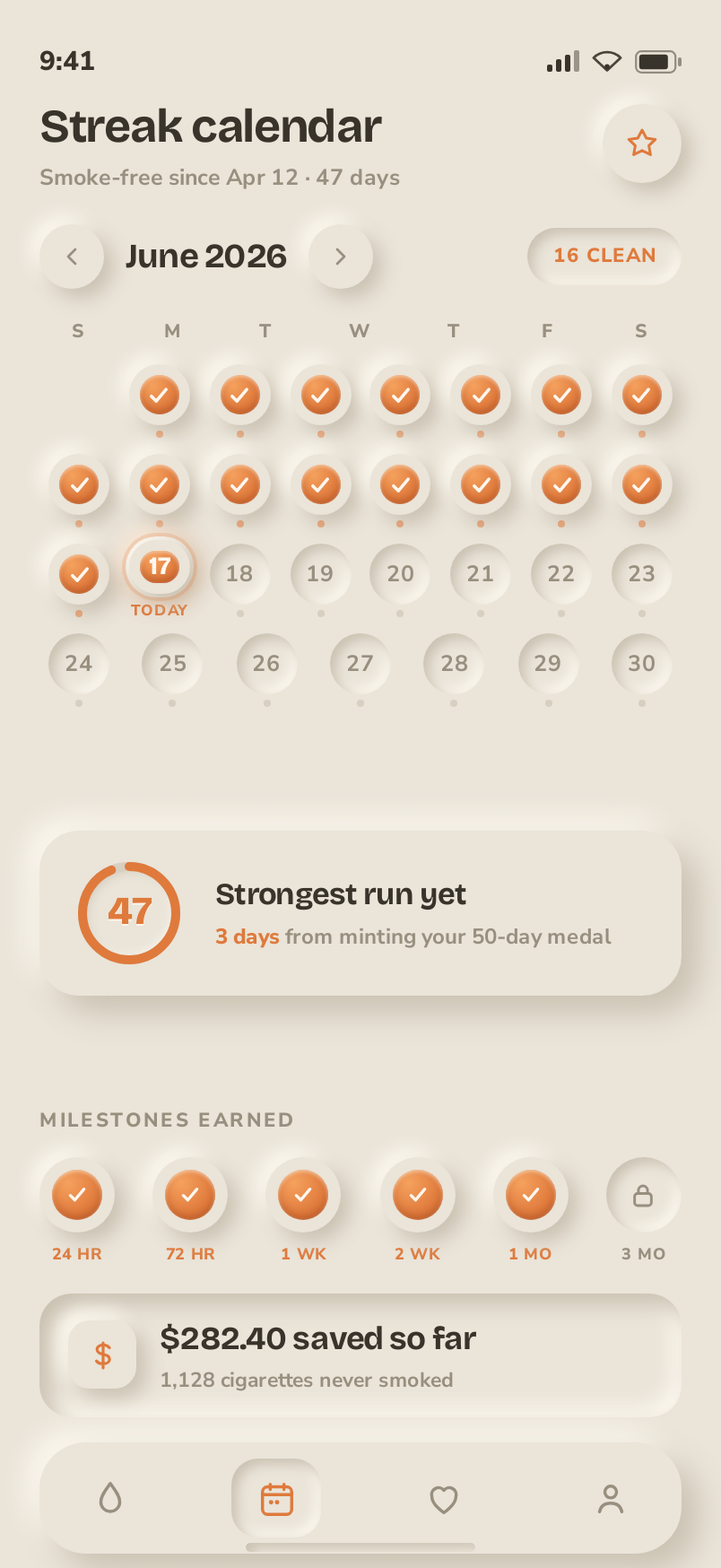 Calendar screen