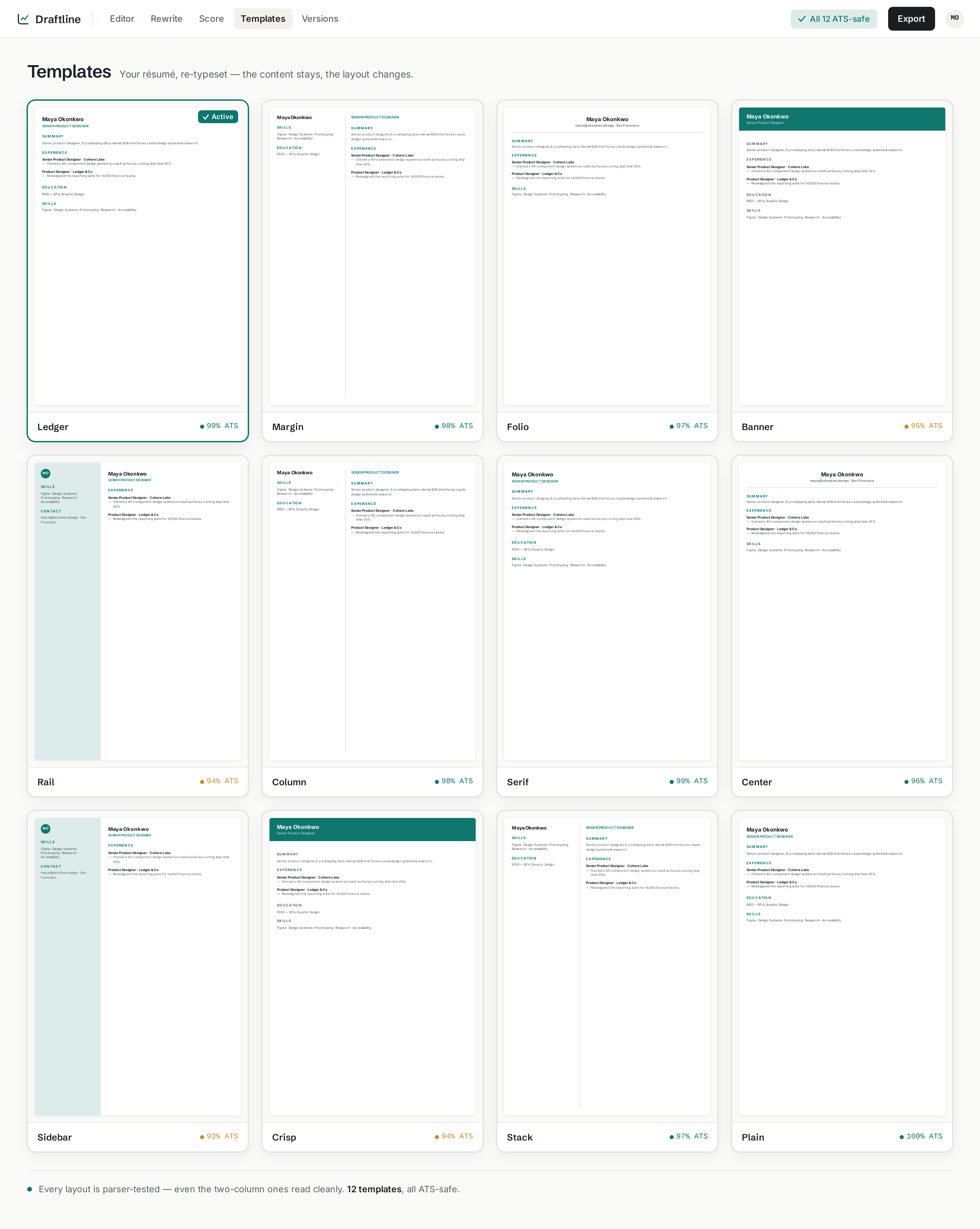 Templates screen