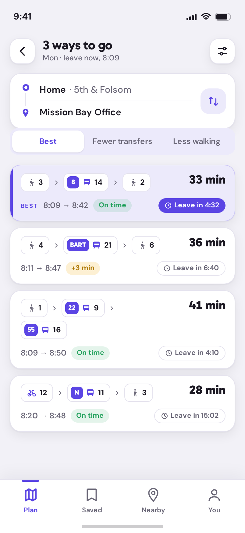Routes screen