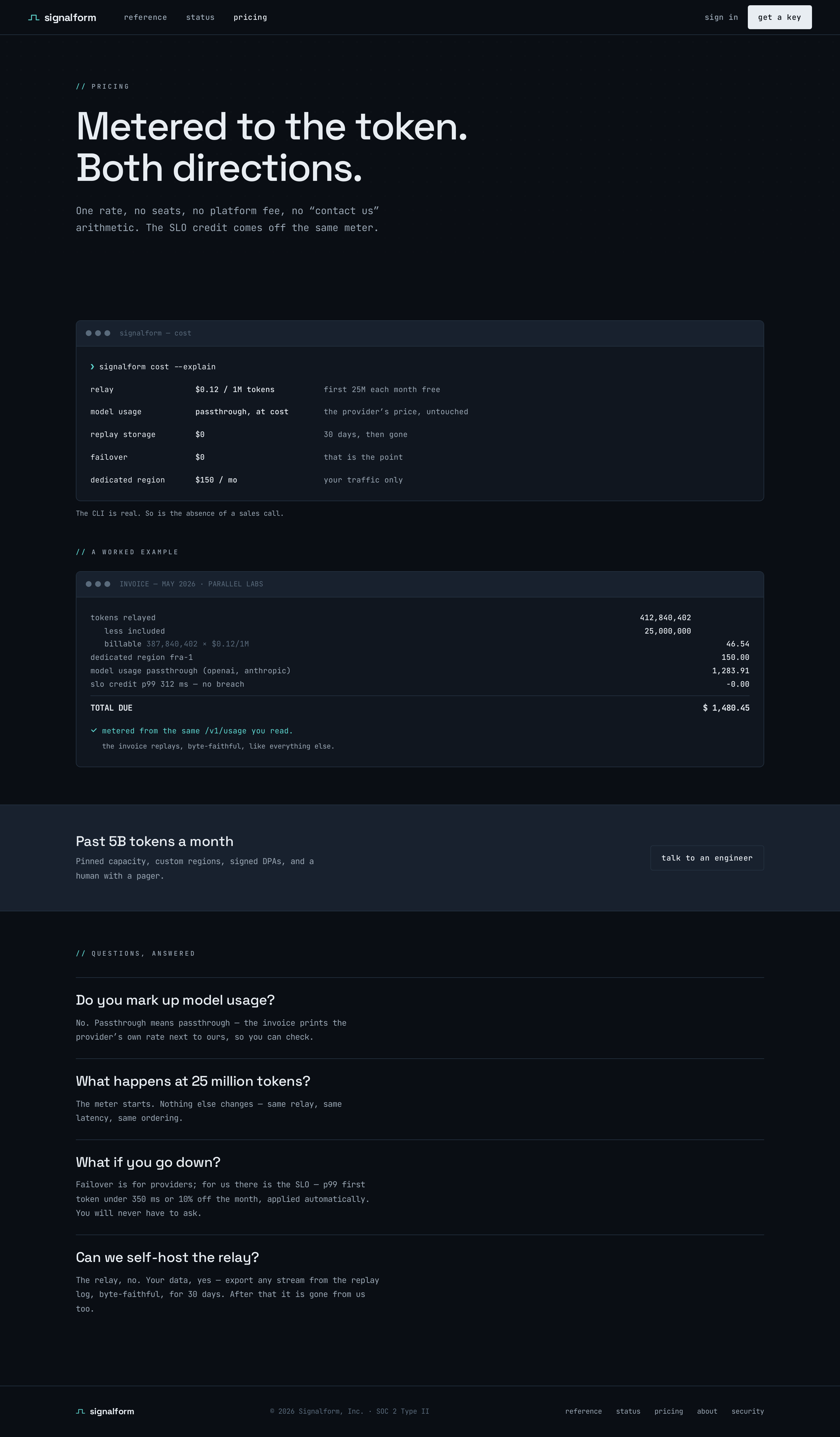 Pricing screen