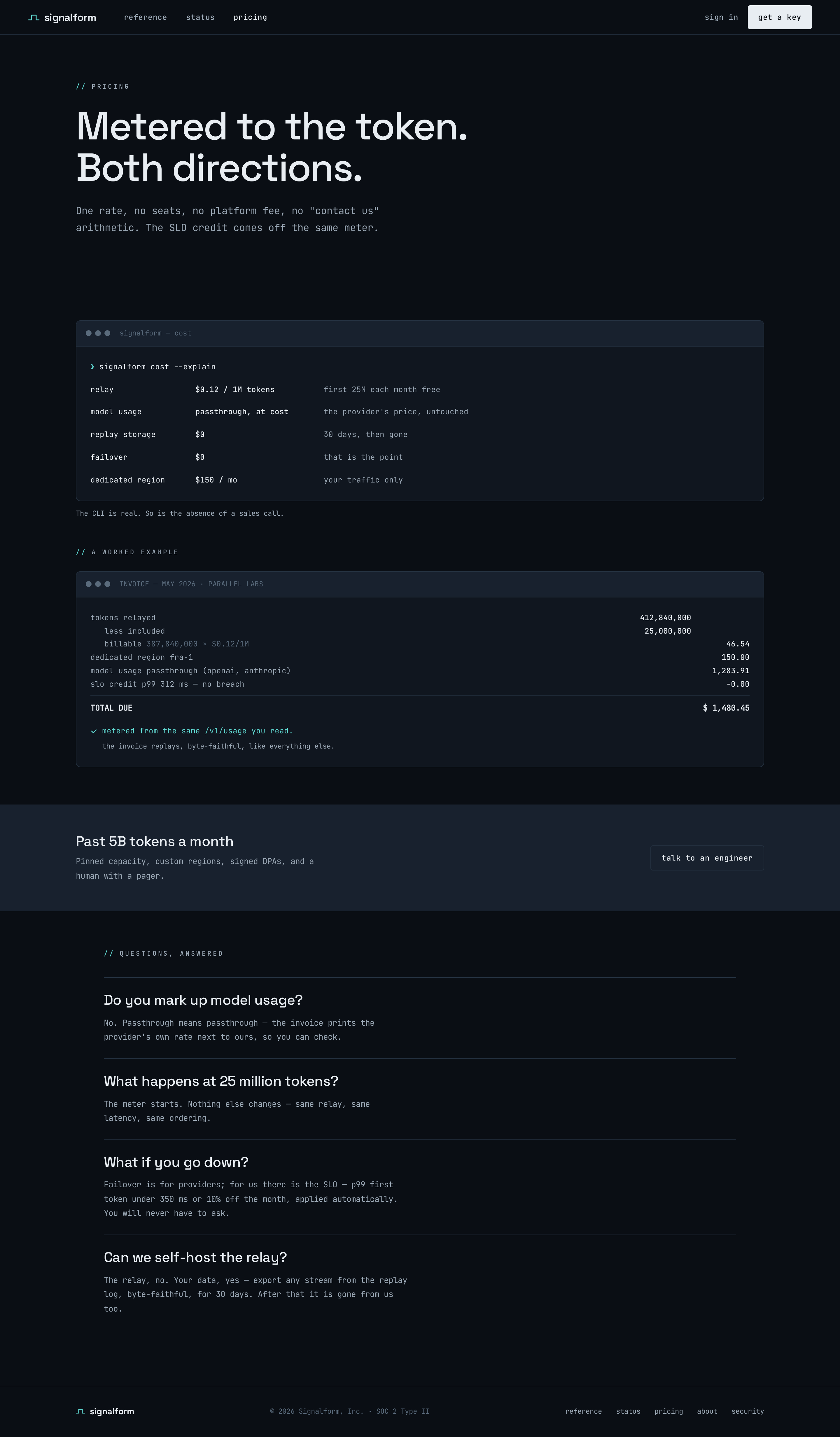 Pricing screen