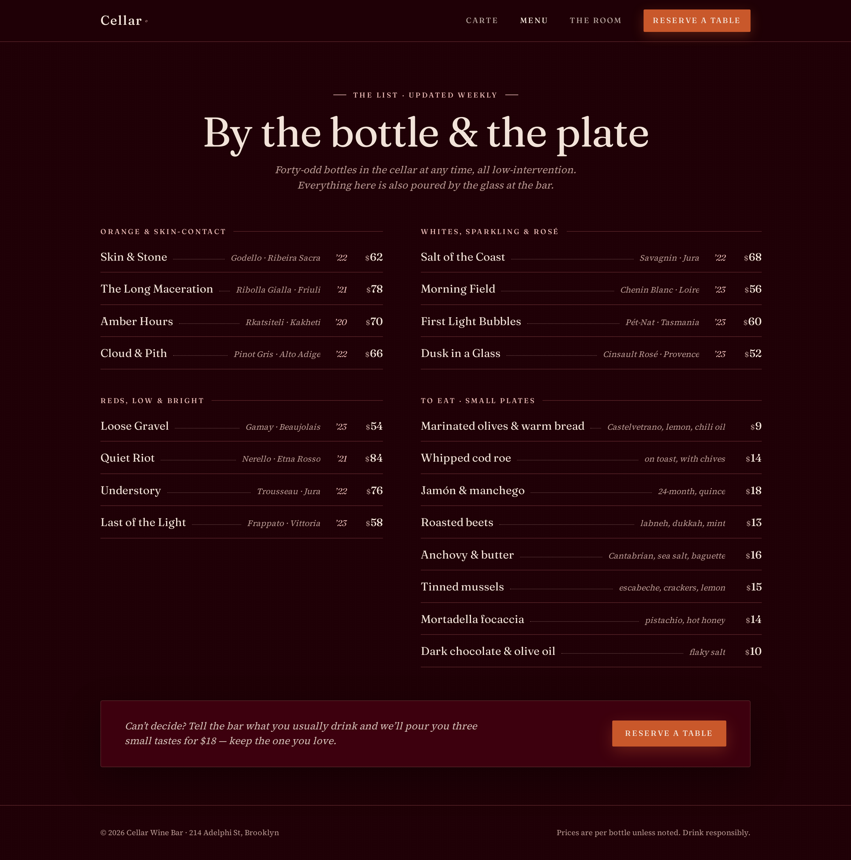 Menu screen