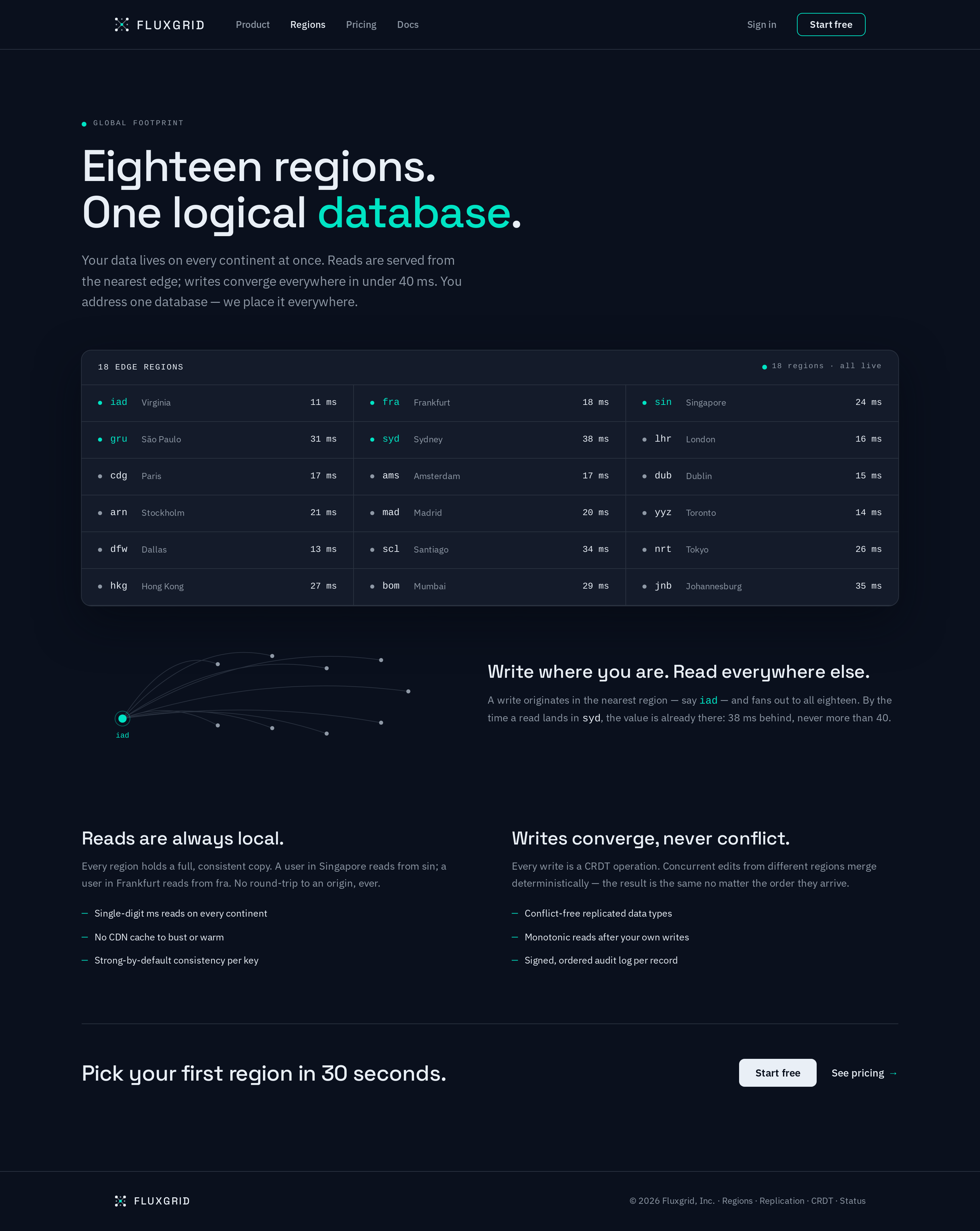 Regions screen