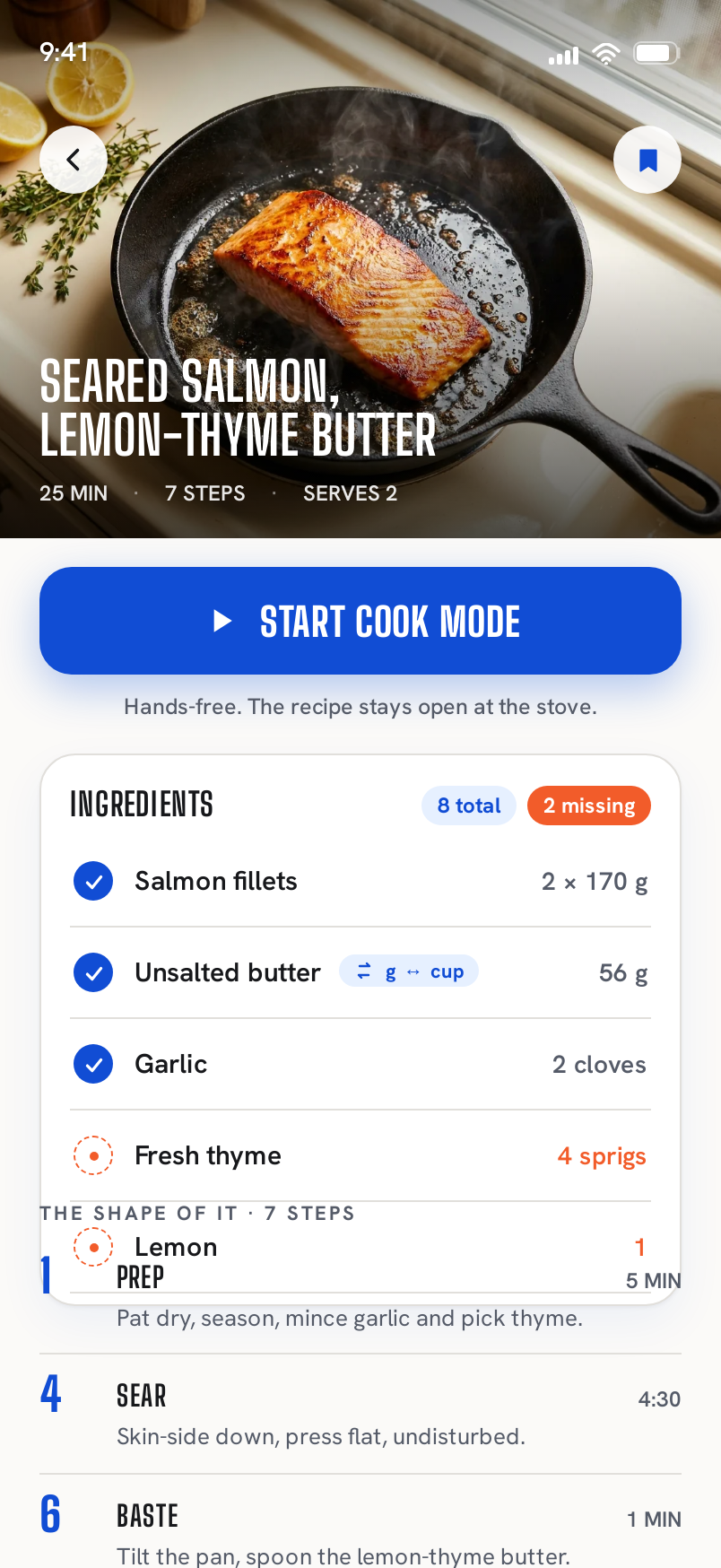 Recipe screen